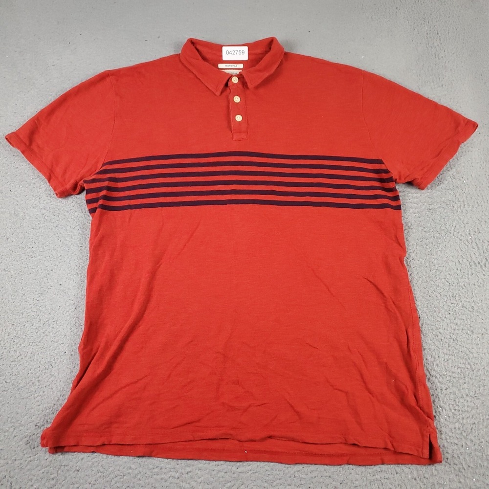 Lucky Brand Mens XL Red Pacific Polo Shirt Short Sleeve Striped Cotton 042759